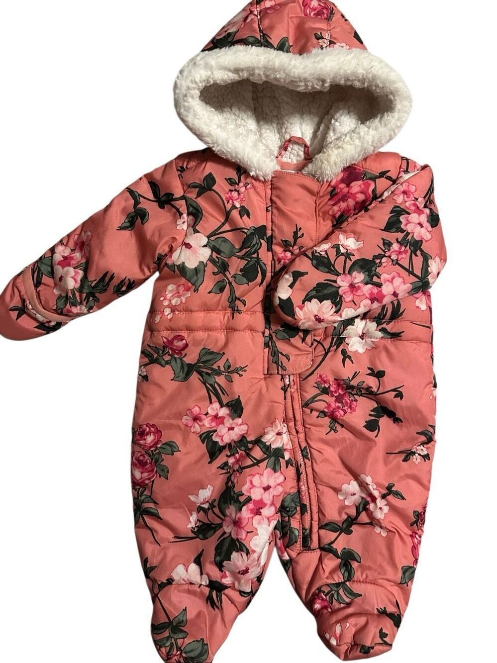 The Children's Place Baby Girl Pink Floral Infant Insulated Snowsuit 0-3 Months